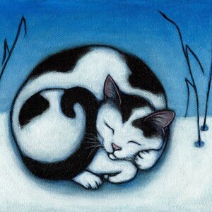 Black and White cat print from original painting. Peace.