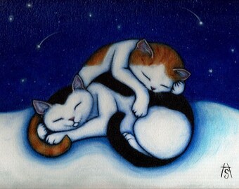 Cat art print. 2 Wishes.