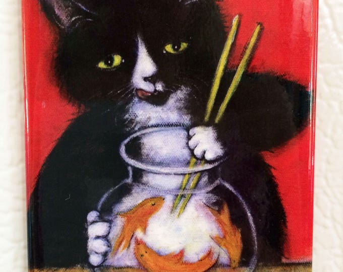 Featured listing image: Sashimi Time 2x3 Tuxedo Cat Refrigerator Magnet