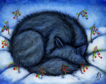 Gray Cat  in the Snow Cards. Set of 5