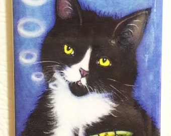 Catnip Cigar 2x3 Tuxedo Cat Refrigerator Magnet