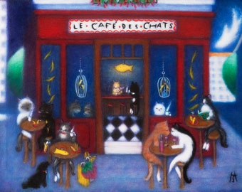 Le Cafe des Chats. Cat Cafe notecards, Set of 5