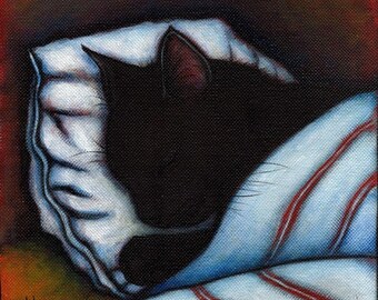 Black Cat print from original painting. Black Cat Takes a Nap