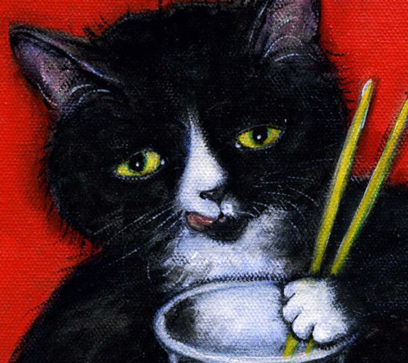 Tuxedo Cat Art Print. Charlie's Sashimi Time Etsy