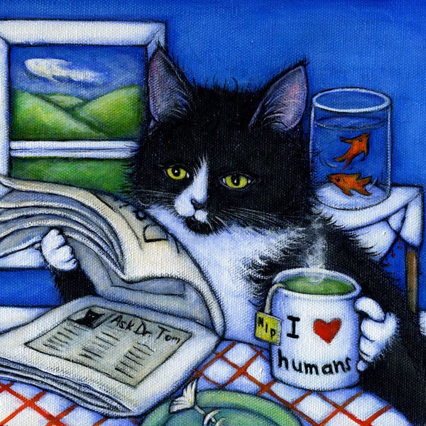 Estampado de gato esmoquin. desayuno con charlie