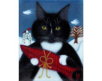 Cartoline natalizie Tuxedo Cat. Auguri di buone feste di Pappi, set da 5