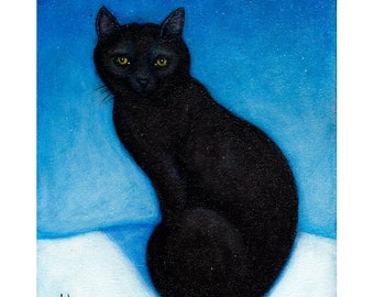 Black Cat Christmas/Winter holiday Cards. set of 5