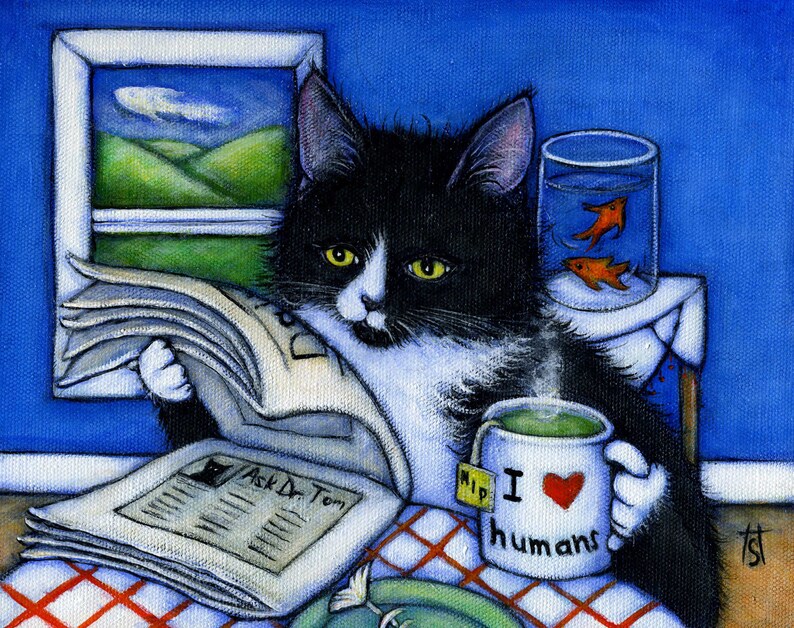 Breakfast with Charlie 2x3 Tuxedo Cat Refrigerator Magnet image 3
