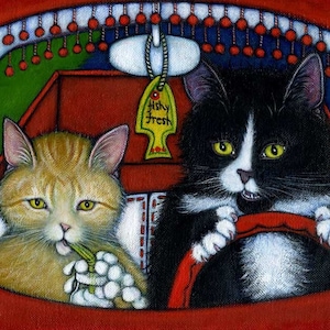 Tuxedo and Tabby cat art print. Charlie&#39;s Pet Peeve
