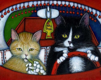 Tuxedo and Tabby cat art print. Charlie's Pet Peeve