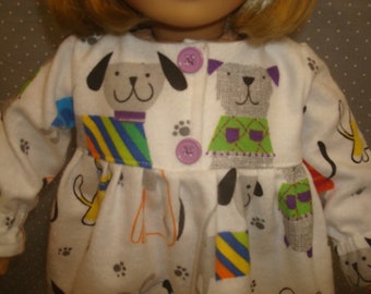 Fits like 18" American Girl Doll Clothes, 18" Doll Clothes, Nightgowns, dogs nightgown, puppies, flannel, READY TO SHIP, am girl, ag doll