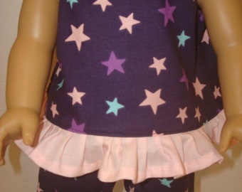 Fits like 18" American Girl Doll Clothes, 18" doll clothes, am girl, ag doll, READY To Ship, shorts, shirt, ruffle, stars, pink, purple