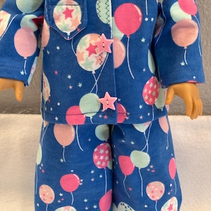 Fits like 18&quot; American Girl doll clothes, READY To Ship, stars, balloons, pajamas, flannel pajamas, ag doll, am girl, 18&quot; doll, doll pjs