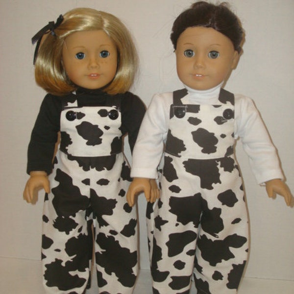 18" Doll Clothes, Fits American Girl Doll, Overalls, Bib overalls, turtleneck shirt, Cowhide print, am girl, READY TO SHIP, overalls, shirts