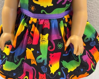 18" Doll Clothes, Fits Like 18" American Girl Doll Clothes, Cats, Kittens, Doll Dress, Am girl, ag doll,  fancy dress, party dress, rainbow