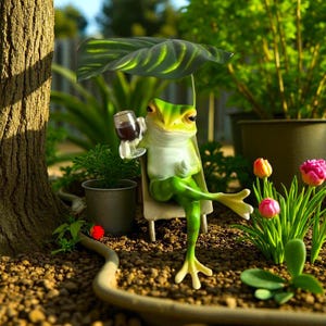 Relaxing Frog Figurine with Wine Glass, Funny Garden Statue, Cute Patio Ornament, Outdoor Yard Decor, Miniature Garden Accessories
