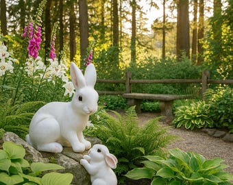 Bunny Mom & Baby Garden Statue: Whimsical Resin Outdoor Decor