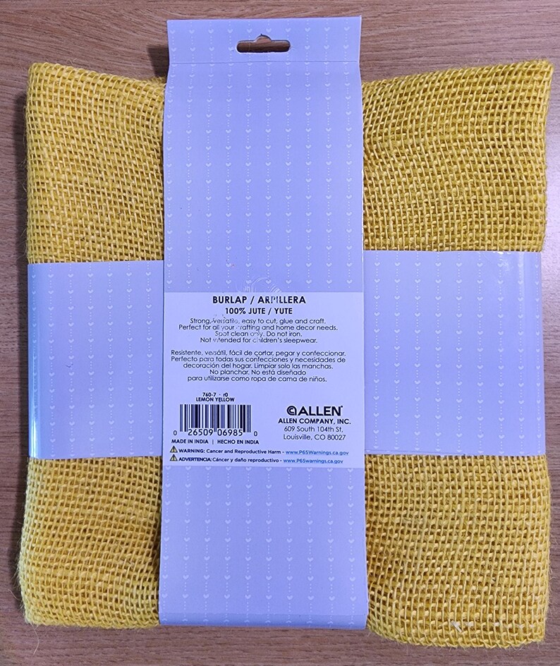 Lemon Yellow Jute Burlap Wide Weave Fabric - Allen Company - 46 In X 1 Yd image 2
