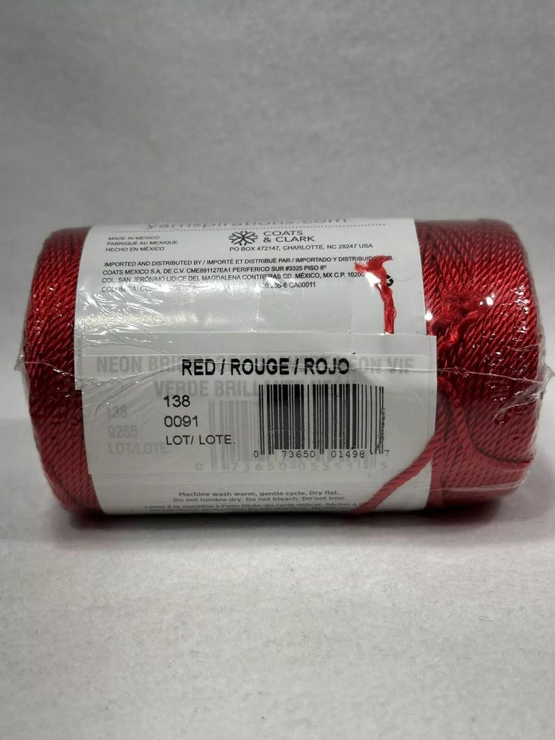 Red Heart RED Nylon Crochet Thread - Size 18 - 150 Yards (137 M) - 100% ...