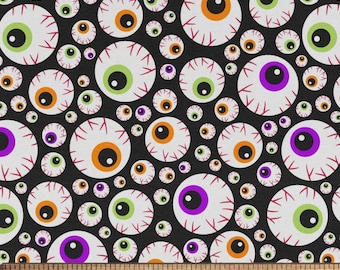 Gruselige Augäpfel Halloween - David Textiles Baumwollstoff (1 Yard, vorgeschnitten)