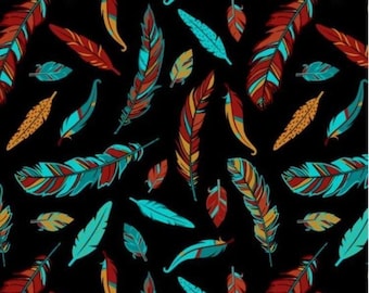 Bohemian Colorful Feathers - David Textiles Cotton Fabric (1 Yard, Pre-Cut)