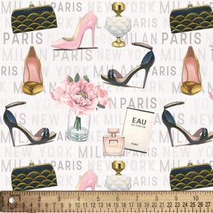 Chic Paris Fashion Pattern - David Textiles Cotton Fabric (1 Yard, Pre-Cut)