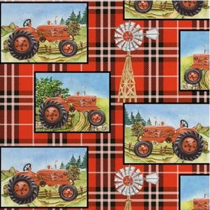 Tela de algodón a cuadros con diseño de tractor rojo de David Textiles (0,5 yardas, precortada)