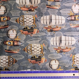 ブランクキルティング - オルタナティブエイジ スチームパンク 飛行船生地 - 1ヤードあたり
