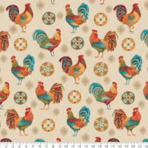 David Textiles Rustic Rooster Medallion Print (36x44), 1 Yard 100% Cotton Fabric Precut