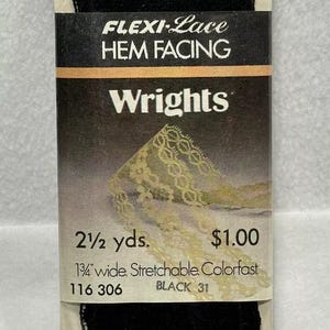 Zwart - Wrights flexi-kant zoom, 1 inch stretchkant, 2 Yds NOS
