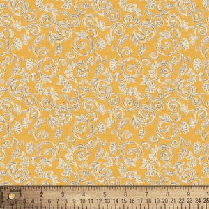 Yellow & Gold Floral Scroll - David Textiles Cotton Fabric (1 Yard, Pre-Cut)