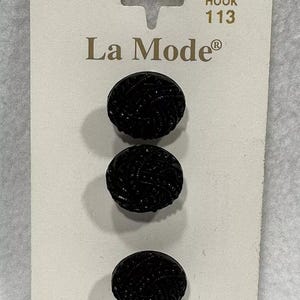 3 boutons La Mode vintage années 60 70 80s, noirs # 20303 - 5/8 po. (16 mm) - Lavable