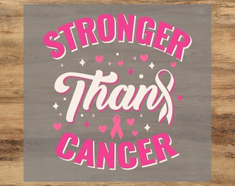 May include: A pink and white heat transfer design with the text "Stronger Than Cancer" and a pink ribbon. The design is ready to press.