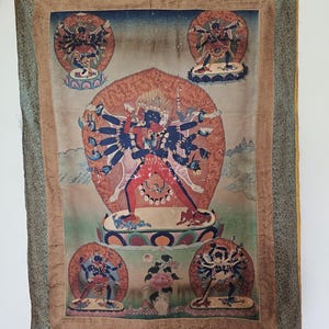 A Large Tibetan Tantric Thangka Depicting Kalachakra and His Consort Vishvamata cca 1960s