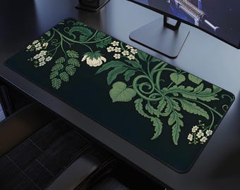 Botanical Desk Mat, Vintage Sage Green Plants Desk Mat, Large Extended Gaming Mouse Pad