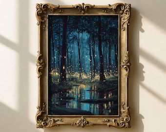 Fireflies Forest Giclée Print, Magical Glow Bug Wall Art, Unframed