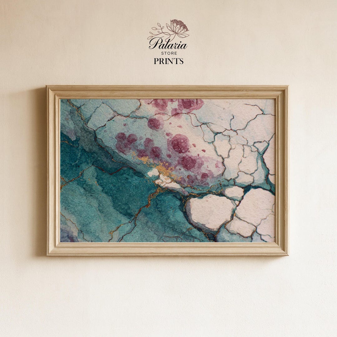 Abstract Elegant Abstract Watercolor Art in Teal and Gold - Modern Mid ...