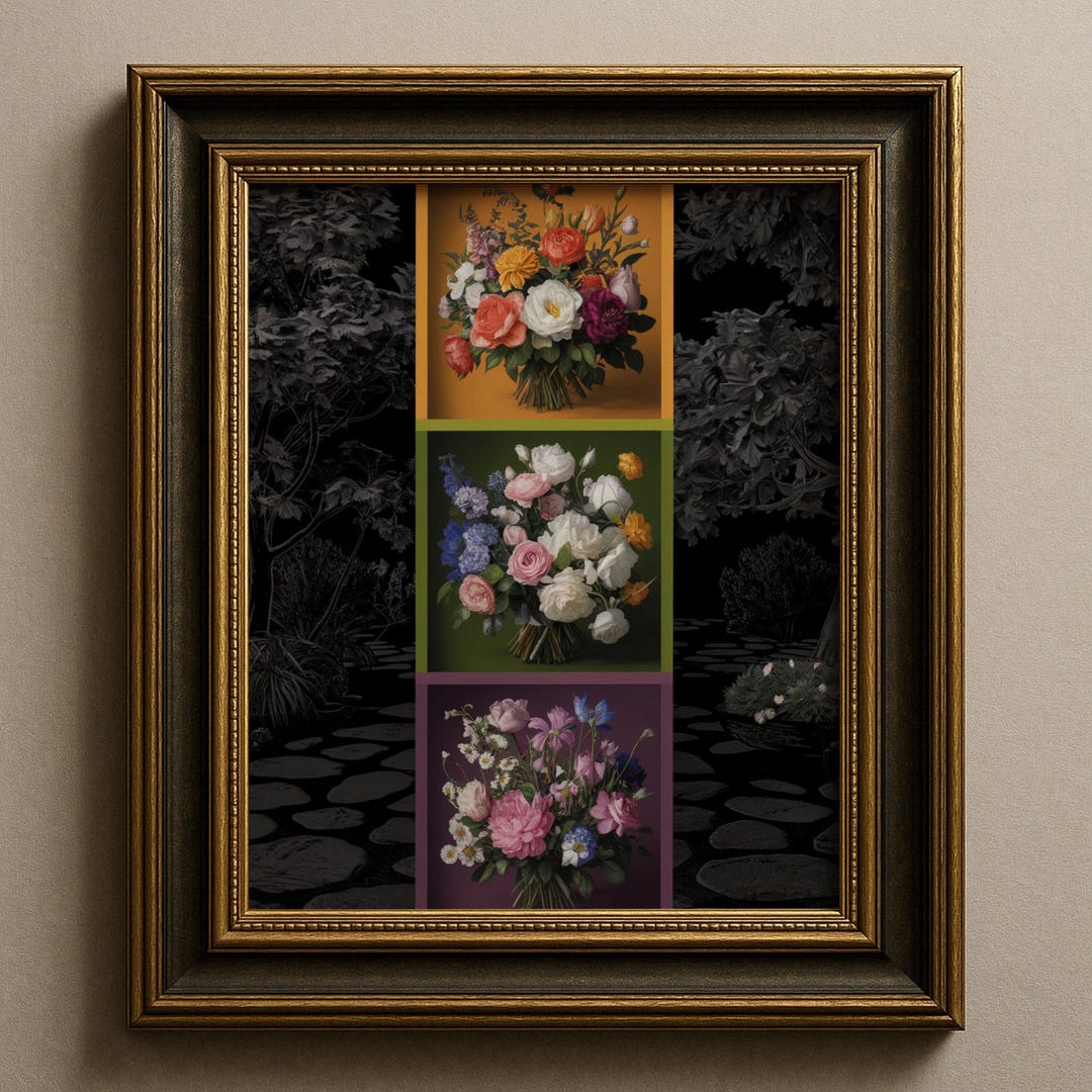 Botanical Triptych: Classical Floral Illustrations, Luxury Home Décor ...