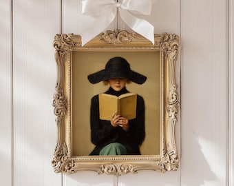 Victorian Woman Reading Book Poster, Bookish Art Print, Moody Vintage Classic Literary Book Lover Wall Art Decor, Unframed