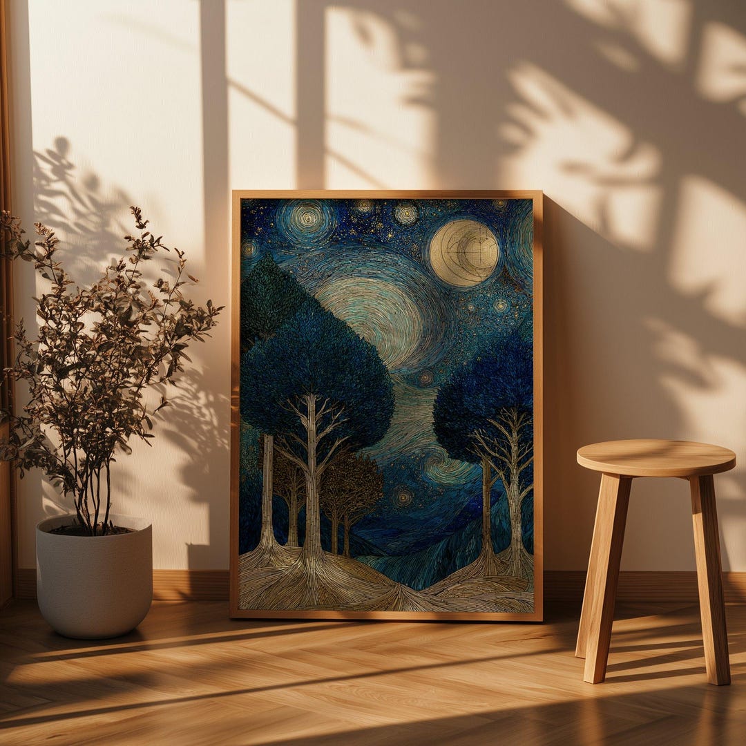 Full Moon Forest Wall Art - Witchy Celestial Moonlit Night Print, Home ...