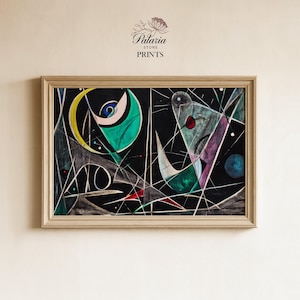 Arte abstracto con formas geométricas y colores llamativos al estilo moderno de mediados de siglo (descarga digital)