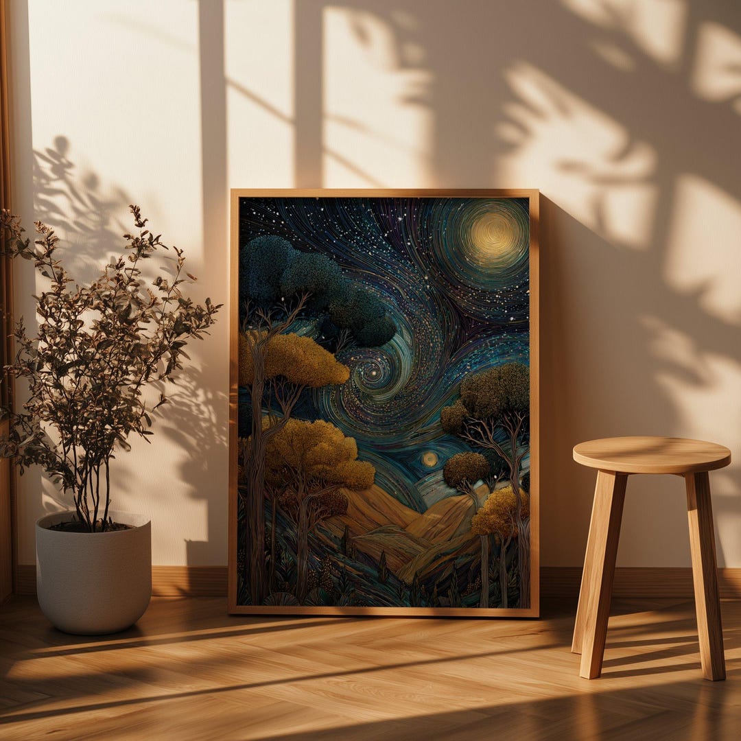 Dark Celestial Magical Witchy Forest With Full Moon Wall Art, Whimsical ...