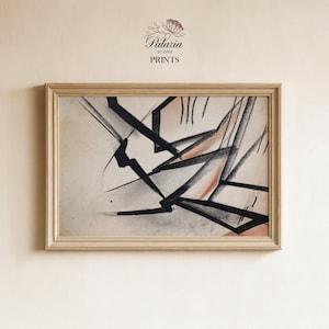 Abstrakta linjer och former i dämpade toner - Modern abstrakt väggkonst inspirerad av mitten av århundradet (digital nedladdning)