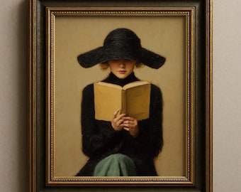 Moody Dark Academia Poster, Vintage Victorian Woman Reading Book Print, Wall Art Home Decor, Unframed