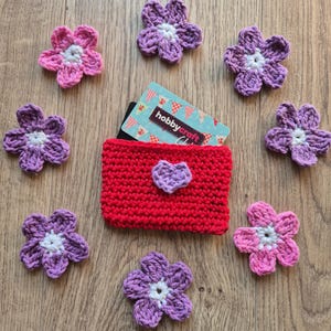 Monedero de ganchillo para tarjetas, regalo para ella, tarjetero artesanal, monedero para tarjetas de presentación, bolsa hecha a mano para niños, primeras tarjetas, accesorio de compras