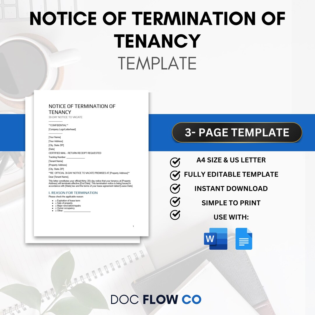 30 Days Notice Template Printable &amp; Editable Landlord to Tenant Form ...