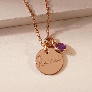 Personalized Sterling Silver Disc Necklace with Birthstone
