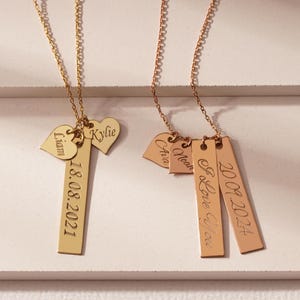 Collana con barra verticale in argento sterling, collana con nome a cuore, collana con barra e cuore personalizzati, collana con nome a cuore per donna, regali per la festa della mamma,