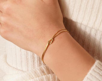 Liebesknoten Armband, Knotenarmband mit Schlangenkette, Silber Liebesknoten Armband für Frauen, Zierliches Freundschaftsarmband