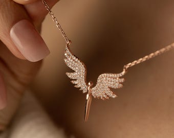 Guardian Angel Wings Necklace, Archangel Michael Necklace, Dainty Angel Wing Necklace, Religious Angel Pendant, Christmas Gift,
